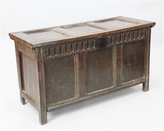 A late 17th/early 18th century oak three-panel coffer(-)